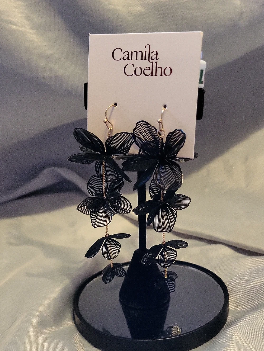 Camila Coelho Black Floral Drop Earrings Brand New Te
